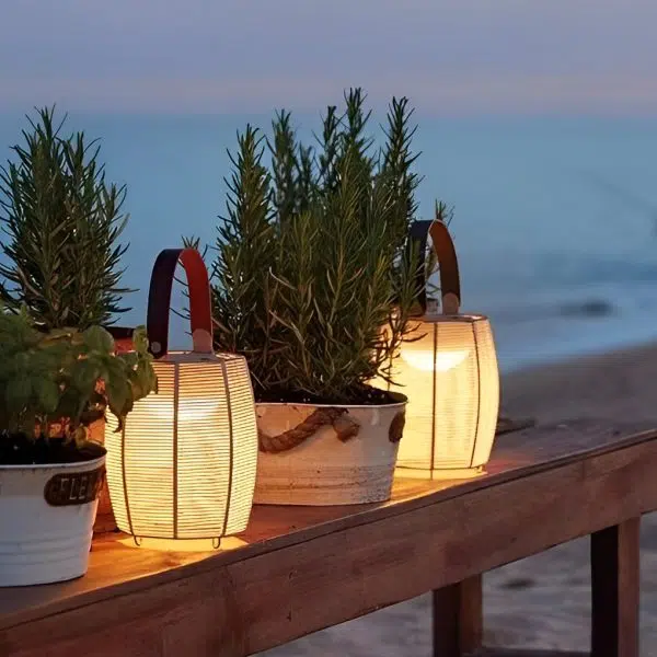Portable Rattan Lantern Waterproof LED Modern Solar Outdoor Light Floor Lamp - Image 12