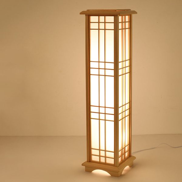 Traditional Japanese Wood Acrylic Pillar Rectangular 1/2/3 Light Standing Floor Lamp For Bedroom - Image 14