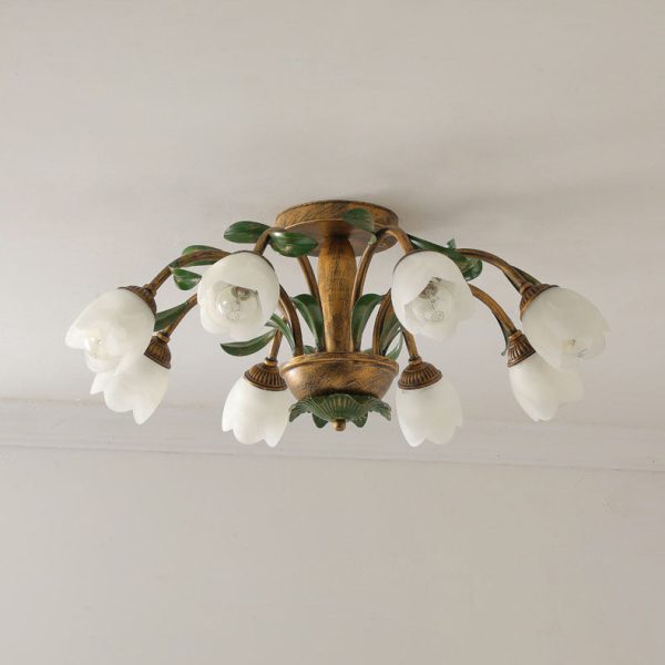 Traditional Rustic Floral Iron Glass 6/8/10 Light Semi-Flush Mount Ceiling Light For Living Room - Image 21