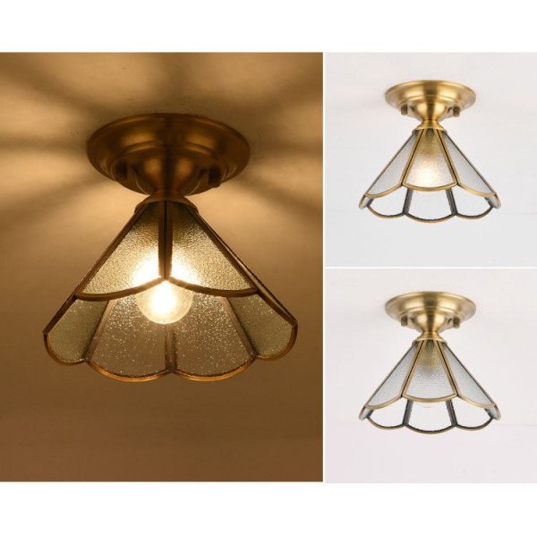 European Luxury Brass Glass Cone 1-Light Semi-Flush Mount Ceiling Light - Image 18