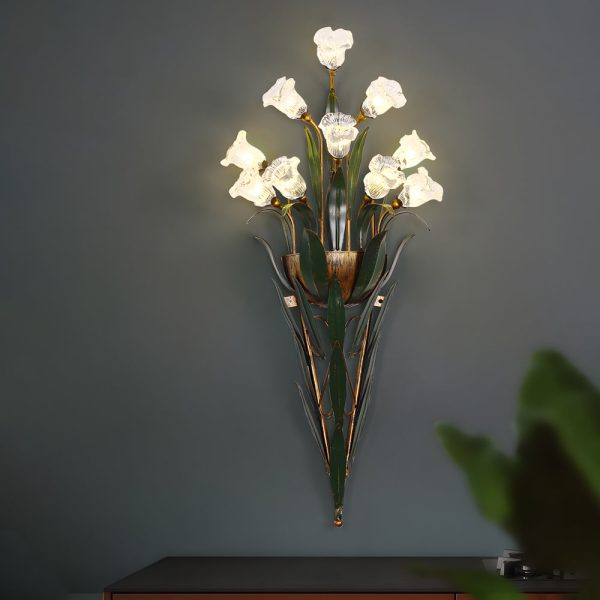 Bouquet Flowers Leaves White Light Pastoral American Style Wall Lamp - Image 6