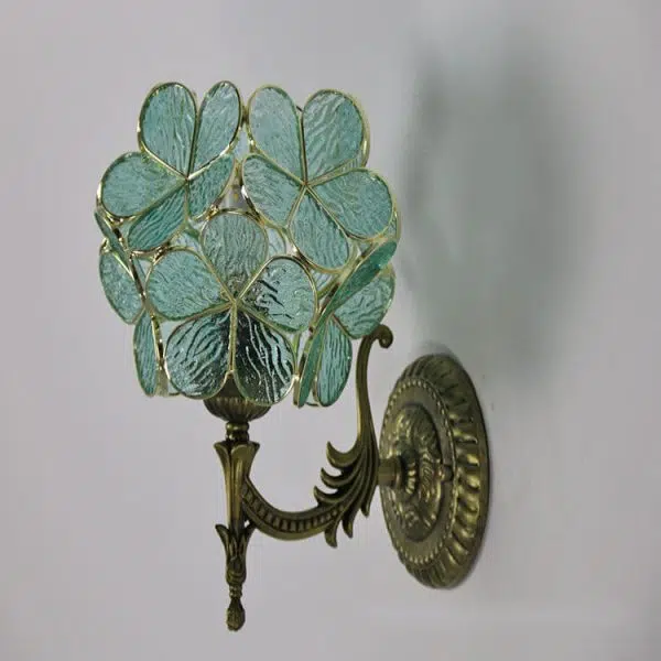 European Vintage Tiffany Flower Shaped Glass Metal 1-Light Wall Sconce Lamp - Image 4