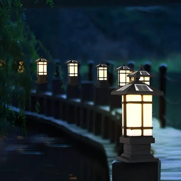 Waterproof Dimming with Remote Black Vintage Solar Fence Post Lights - Image 12