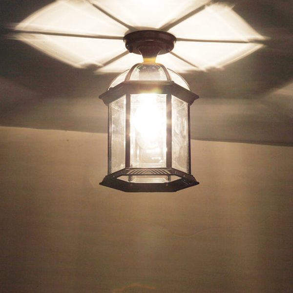 European Outdoor Hexagonal Lantern Waterproof 1-Light Semi-Flush Mount Ceiling Light - Image 5