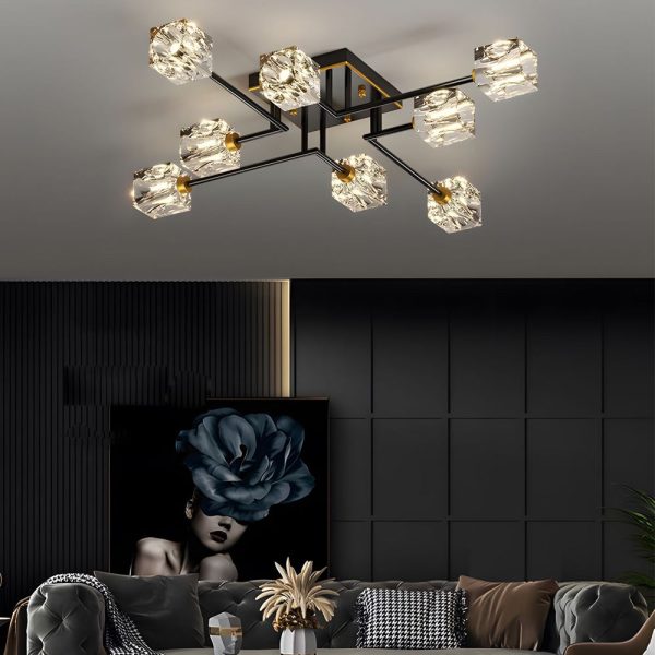 Modern Copper Crystal Cube Semi-Flush Mount Light Fixture, 4/6/8-Light - Image 4