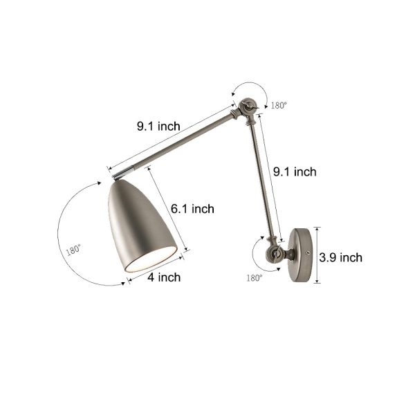 Swing Arm Wall Lamp Long 1 Bulb Rod Rocker Arm Wall Mounted Sconce with 3 Adjustable Joints - Image 9