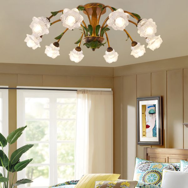 Pastoral Creative Flowers 3 Step Dimming American Style Ceiling Light Fixture - Image 5