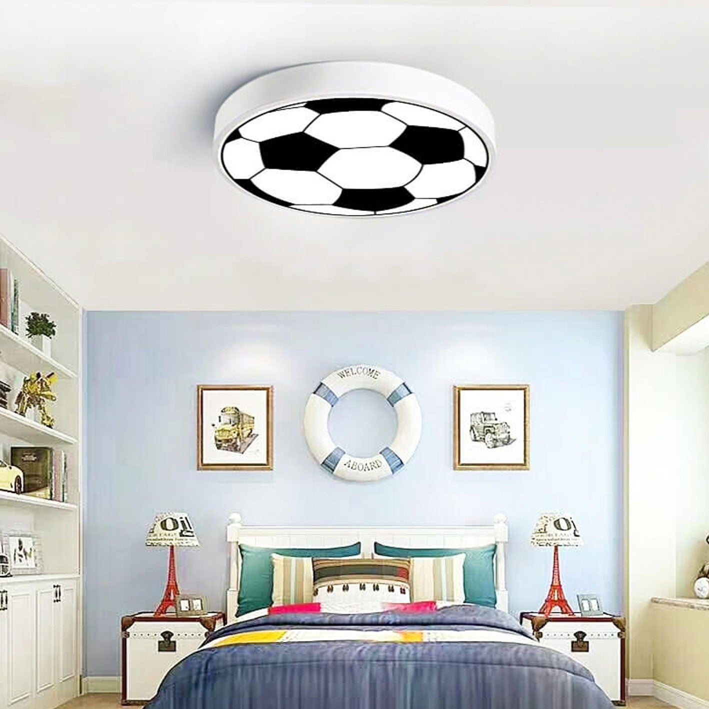 12-cb58cbe6-839c-487e-bae8-0bade79b9b8f.jpg Cartoon Creative Round Football LED Kids Flush Mount Ceiling Light - Image 1