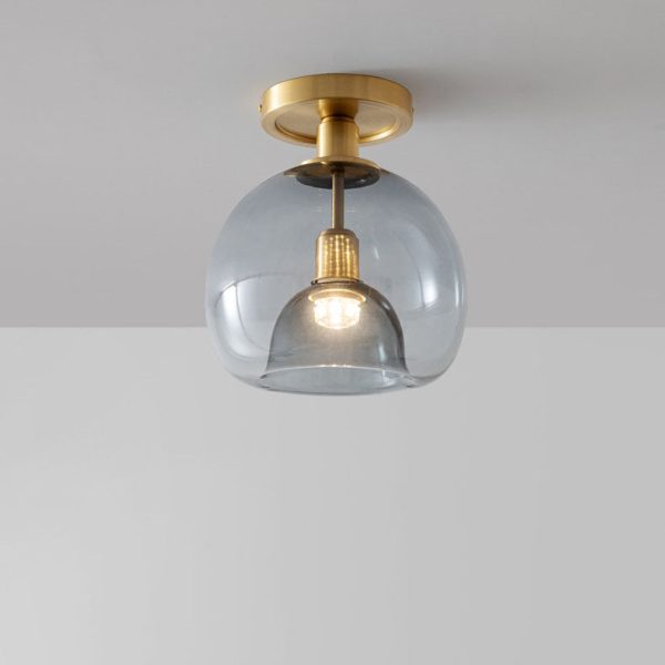 Contemporary Scandinavian Round Copper Glass 1-Light Semi-Flush Mount Ceiling Light For Living Room - Image 4