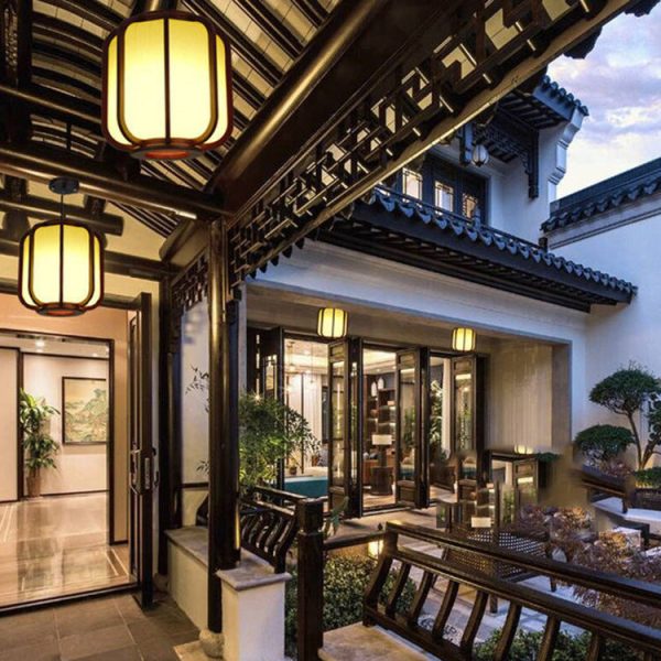 Modern Chinese Faux Sheepskin Wooden Lantern 1-Light Pendant Light - Image 5