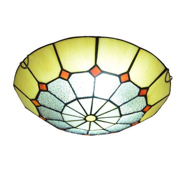 Traditional Tiffany Mediterranean Stained Glass Dome 2-Light Flush Mount Ceiling Light For Hallway - Image 9
