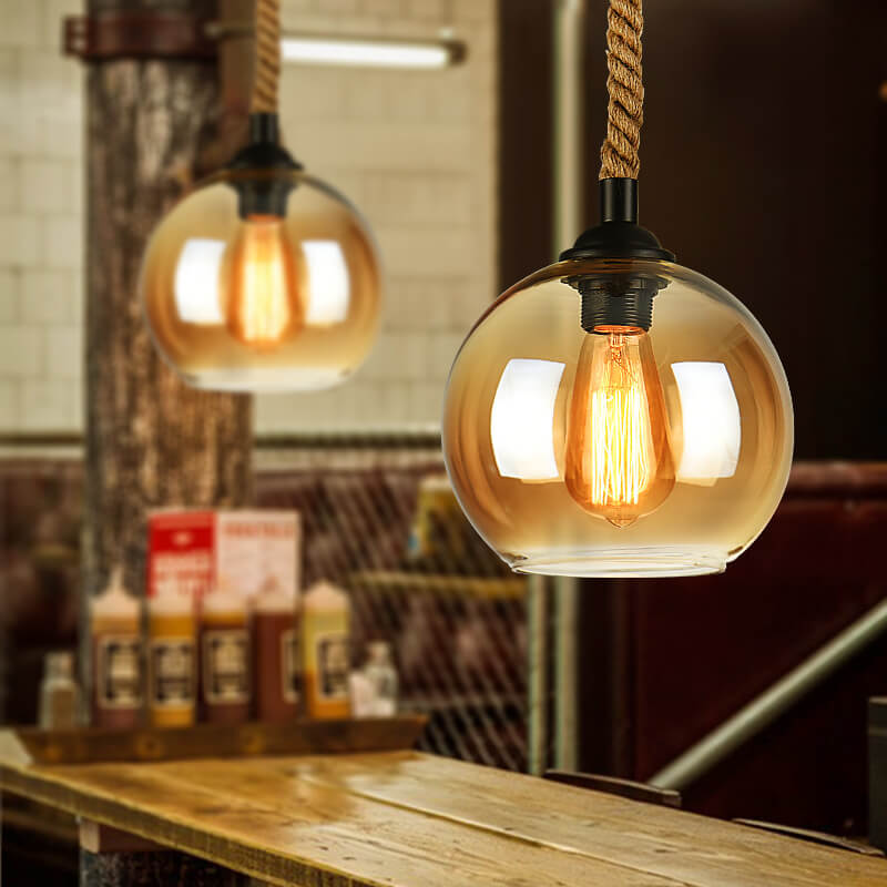 12024982931-1358328903.jpg Retro Rope Hanging 1-Light Glass Globe Pendant Light - Image 1