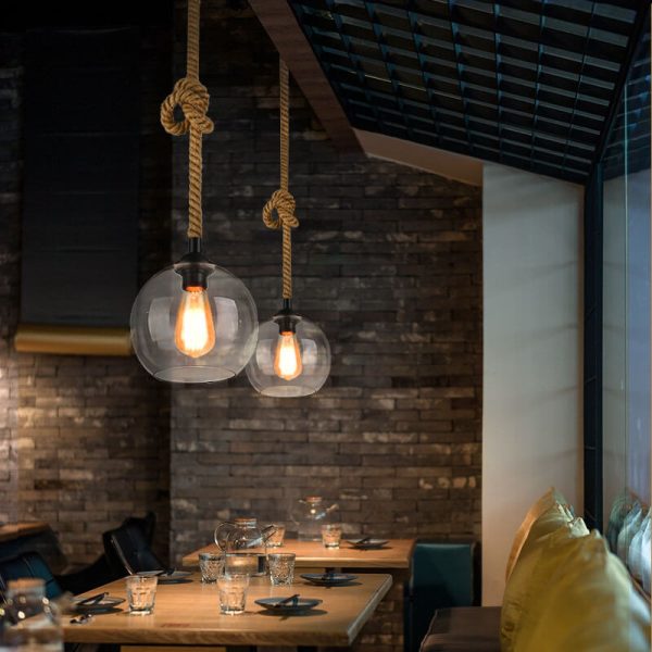 Retro Rope Hanging 1-Light Glass Globe Pendant Light - Image 3