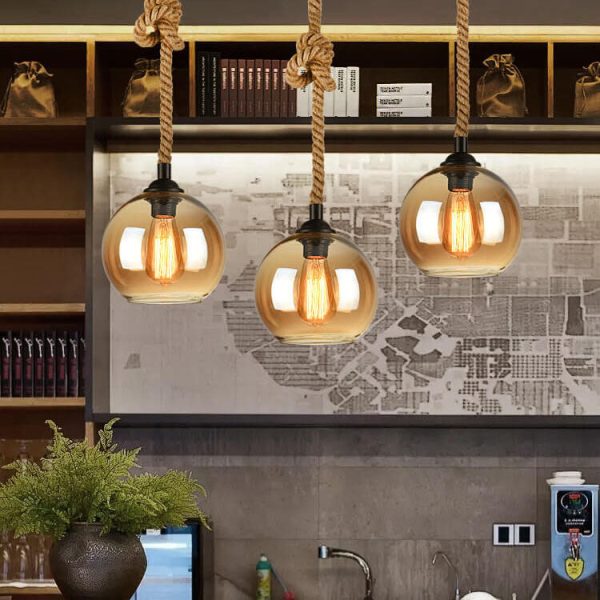 Retro Rope Hanging 1-Light Glass Globe Pendant Light - Image 4
