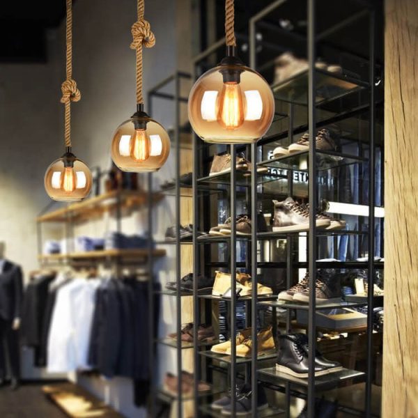 Retro Rope Hanging 1-Light Glass Globe Pendant Light - Image 10