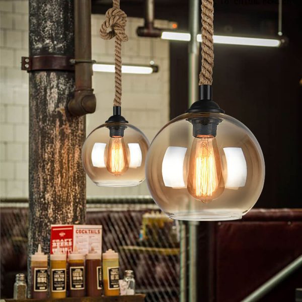 Retro Rope Hanging 1-Light Glass Globe Pendant Light - Image 13