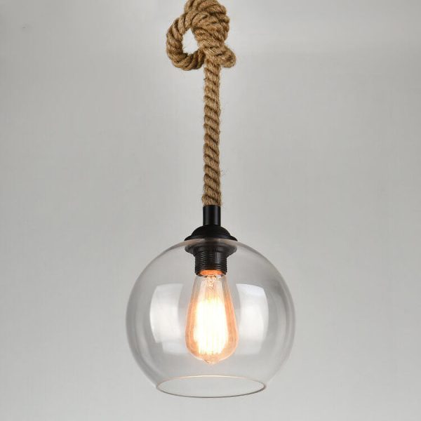 Retro Rope Hanging 1-Light Glass Globe Pendant Light - Image 6