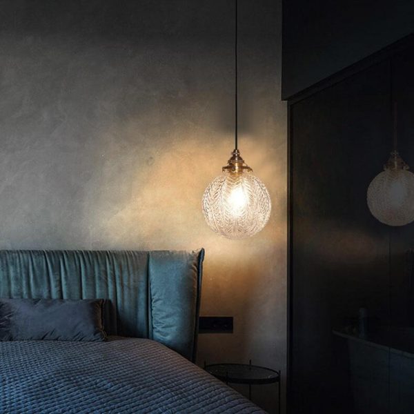 Retro Lotus Texture Glass 1-Light Globe Pendant Light - Image 4