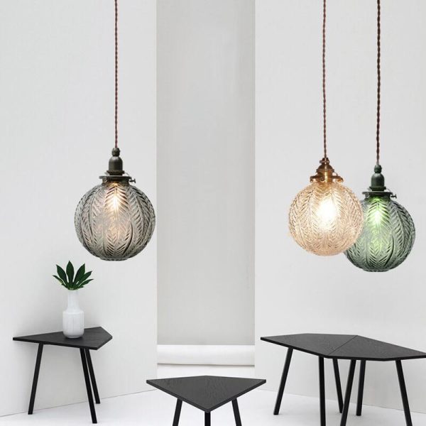 Retro Lotus Texture Glass 1-Light Globe Pendant Light - Image 2