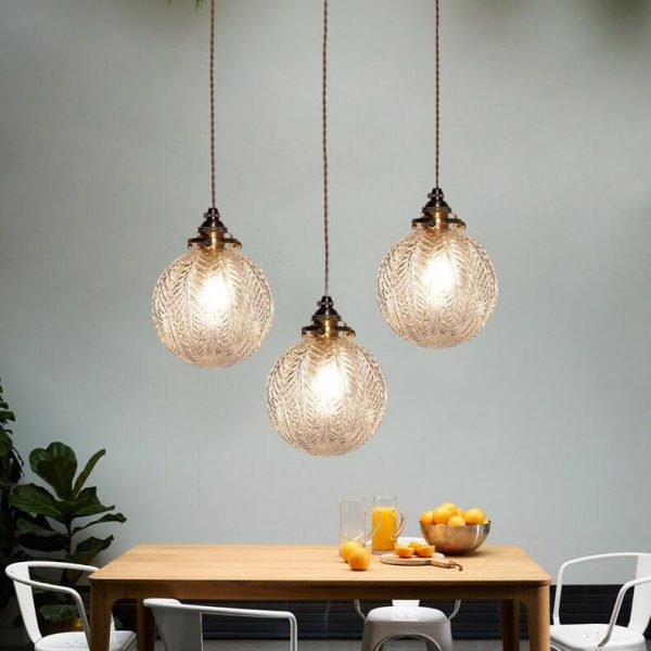 Retro Lotus Texture Glass 1-Light Globe Pendant Light - Image 5