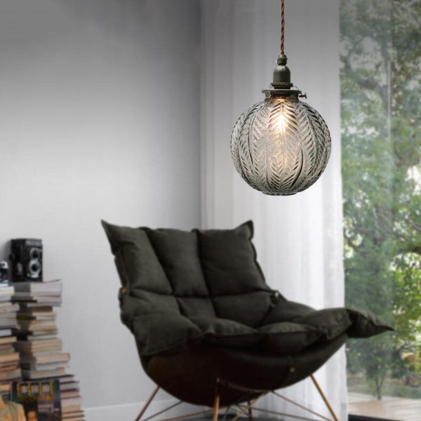 Retro Lotus Texture Glass 1-Light Globe Pendant Light - Image 8