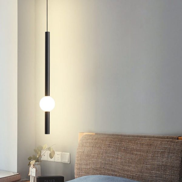 Modern Minimalist Long Cylinder with Metal Ball  LED Pendant Light - Image 2