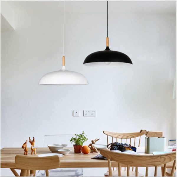 Modern Metal Wooden Top 1-Light Dome Pendant Light - Image 5