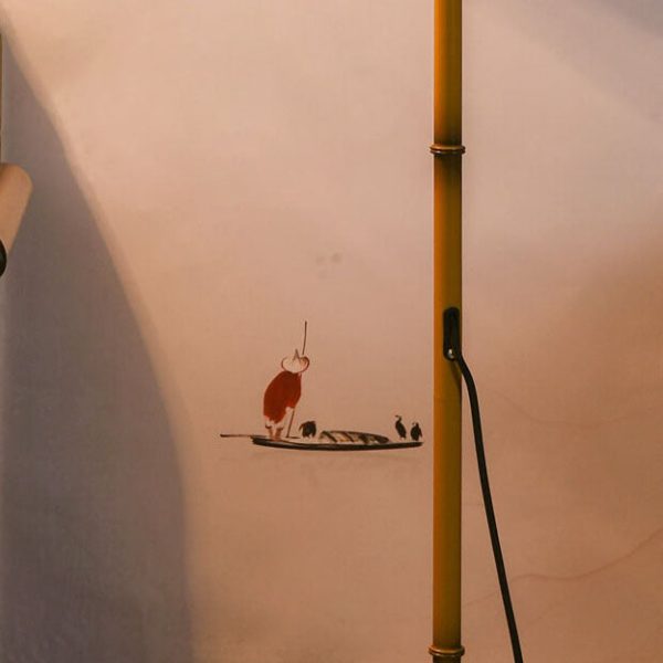 Vintage Fabric Marble Fishing Imitation Bamboo Rod 1-Light Standing Floor Lamp - Image 10