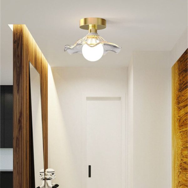 Modern Light Luxury Glass Flower Design Iron 1-Light Semi-Flush Mount Ceiling Light - Image 15