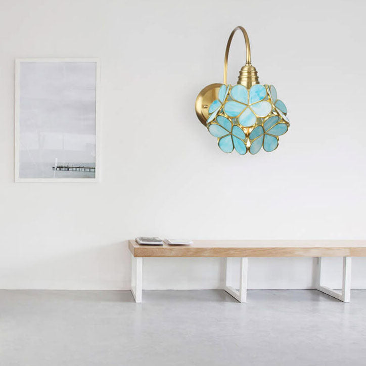 13-1cc622e2-d237-483a-8e6b-1140fe72bc4e.jpg European Tiffany Vintage Brass Glass 1-Light Wall Sconce Lamp - Image 1