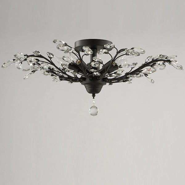 Traditional European Branch Iron Crystal 4/5/6 Light Semi-Flush Mount Ceiling Light For Living Room - Image 18
