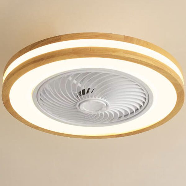 Modern Minimalist Wood Geometric LED Flush Mount Ceiling Fan Light - Image 23