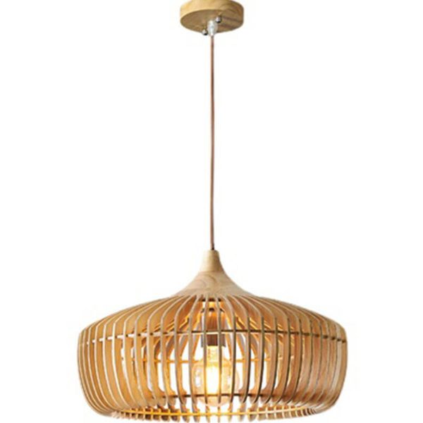 Nordic Vintage Wooden Round Dome Lid  1-Light Pendant Light - Image 7