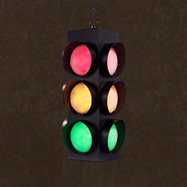 Retro Industrial Traffic Light Iron Glass LED Pendant Light - Image 5