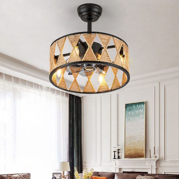 Industrial Round Twisted Rope Iron 4-Light Downrods Ceiling Fan Light - Image 3