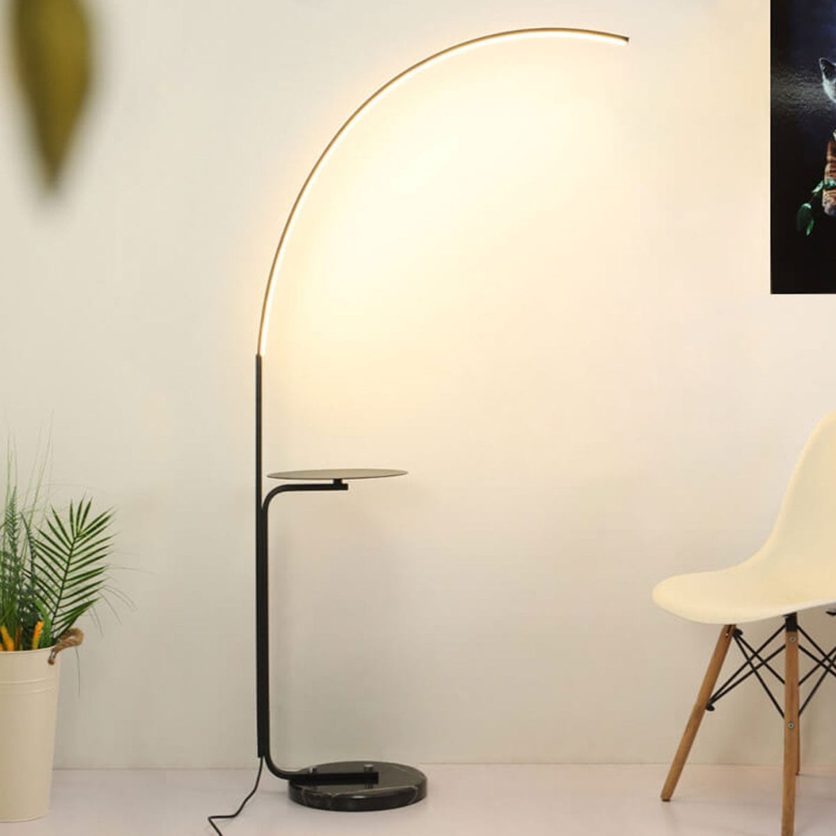 Nordic Minimalist Line Bending with Tray LED Standing Floor Lamp - Image 1