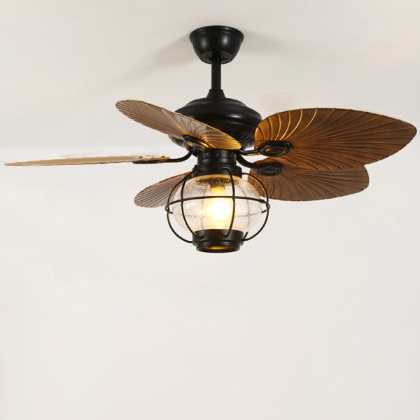 Traditional Rustic Lantern Banana Shaped Fan Leaf Iron Glass 1-Light Downrods Ceiling Fan Light For Outdoor Patio - Image 6