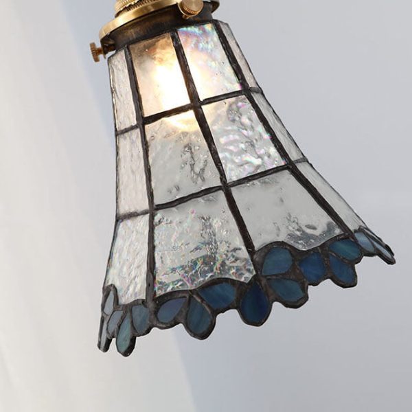 Japanese Vintage Brass Stained Glass Cone 1-Light Pendant Light - Image 15