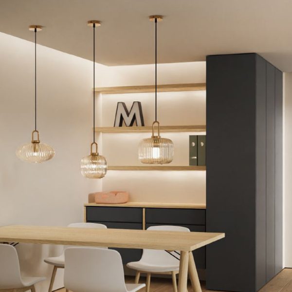 Contemporary Nordic Round Oval Pumpkin Stainless Steel Striped Glass 1-Light Pendant Light For Living Room - Image 14