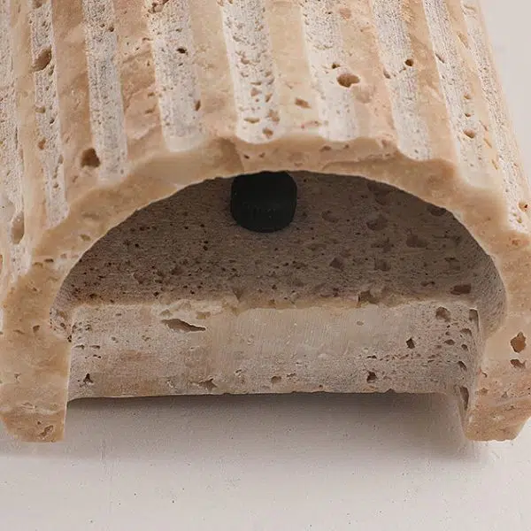 Traditional Japanese Striped Beige Travertine Semicircle LED Waterproof Wall Sconce Lamp For Living Room - Image 5