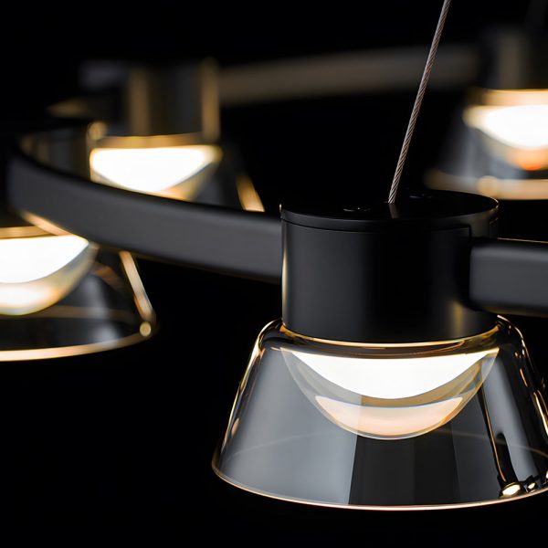 Ring LED Pendant with Smoke Gray Glass Shades - Image 7