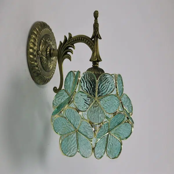 European Vintage Tiffany Flower Shaped Glass Metal 1-Light Wall Sconce Lamp - Image 5