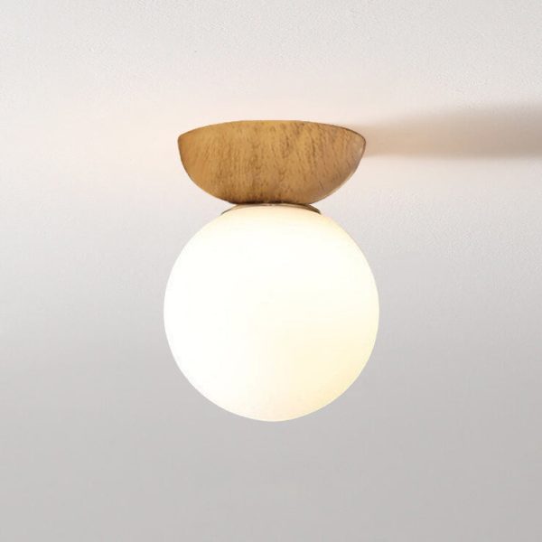 Nordic Japanese Glass Orb Wood Grain Iron 1-Light Ceiling Light - Image 2