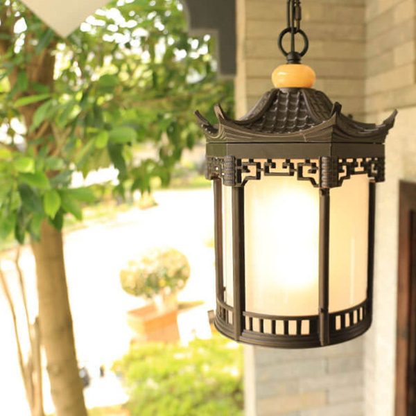 Retro Chinese Outdoor Waterproof Hexagonal Lantern 1-Light Patio Pendant Light - Image 2
