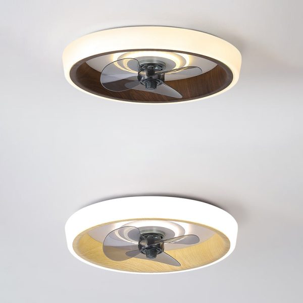 Modern Minimalist Round Wood Grain Aluminum Acrylic LED Flush Mount Ceiling Fan Light For Bedroom - Image 13