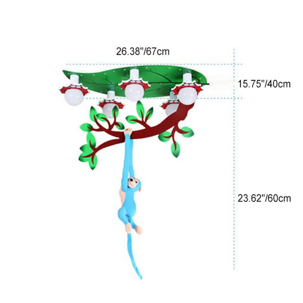 Contemporary Creative Kids Monkey Leaf Acrylic 5-Light Flush Mount Ceiling Light For Bedroom - Image 3