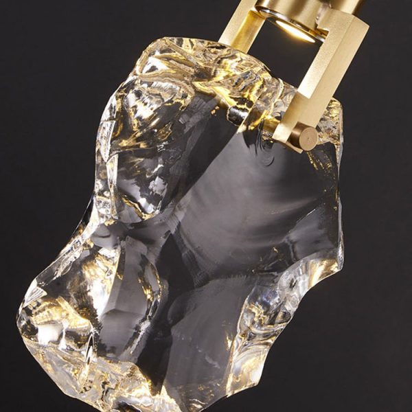 Modern Luxury Copper Irregular Crystal Stone LED Pendant Light For Living Room - Image 7
