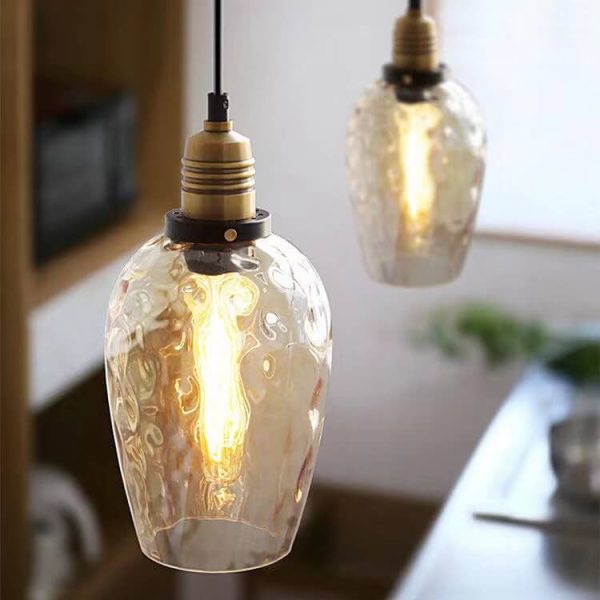 Nordic Vintage Amber Water Pattern Glass Dome 1-Light Pendant Light - Image 18