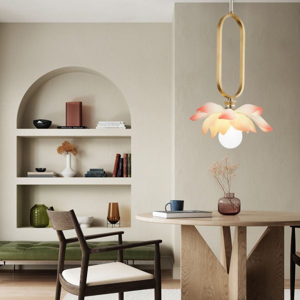 Creative Lotus Flowers Luminous Copper Oval Ring LED Modern Pendant Lights - Image 2