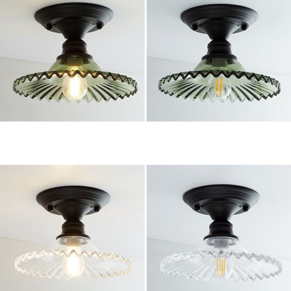 Nordic Vintage Glass Floral Round Geometry 1-Light Semi-Flush Mount Ceiling Light - Image 36